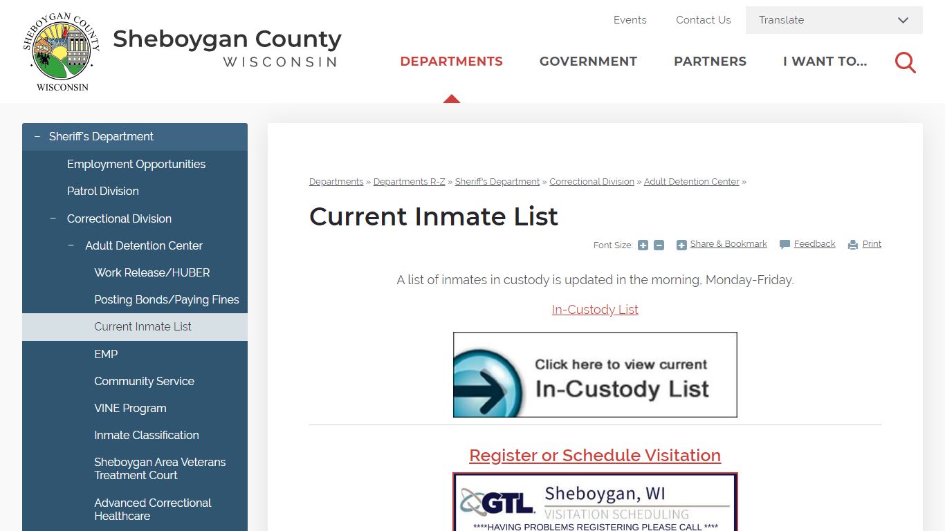 Current Inmate List | Sheboygan County